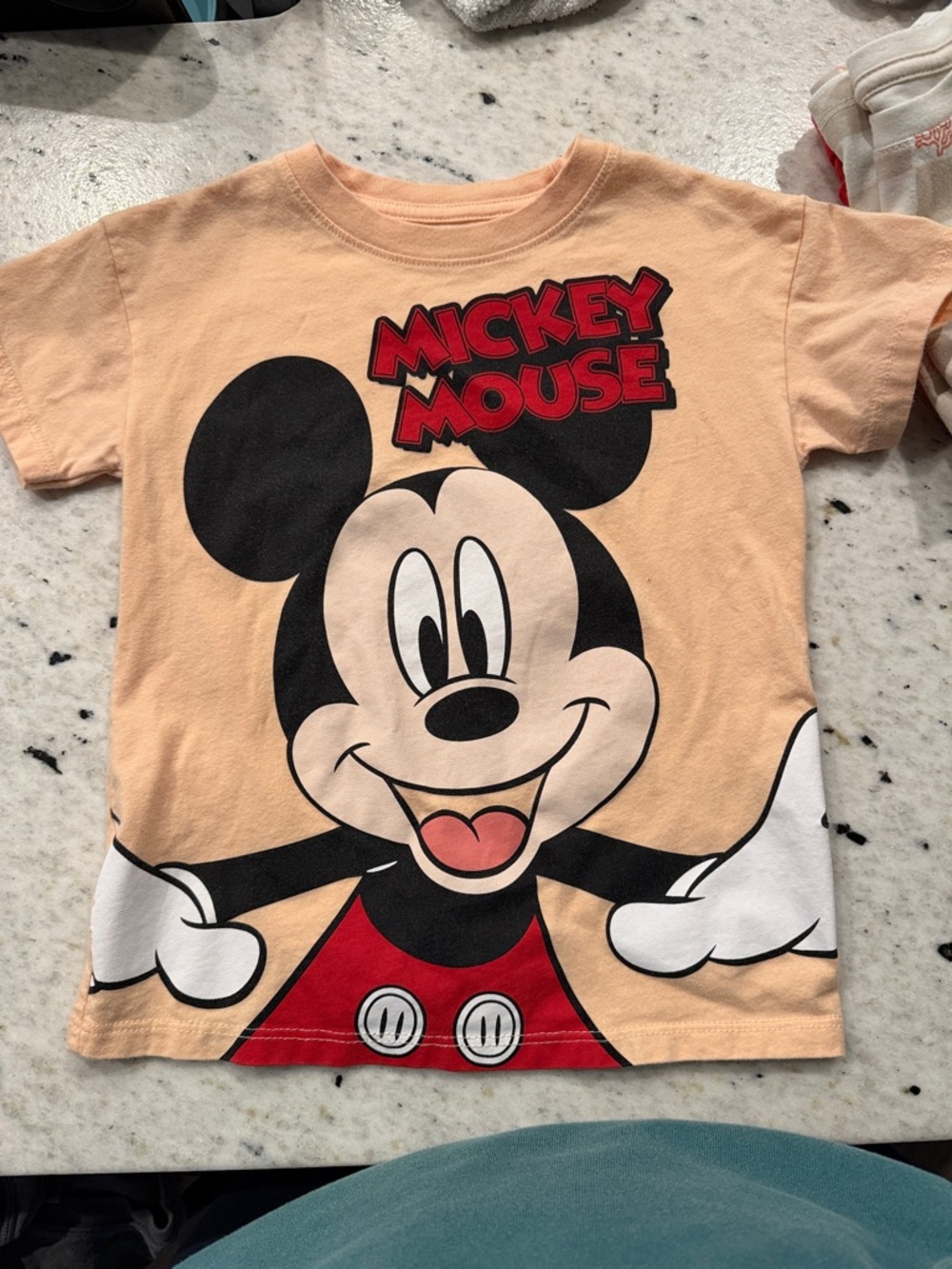 Disney Peach Mickey Mouse Graphic Tee with Red & Black Accents